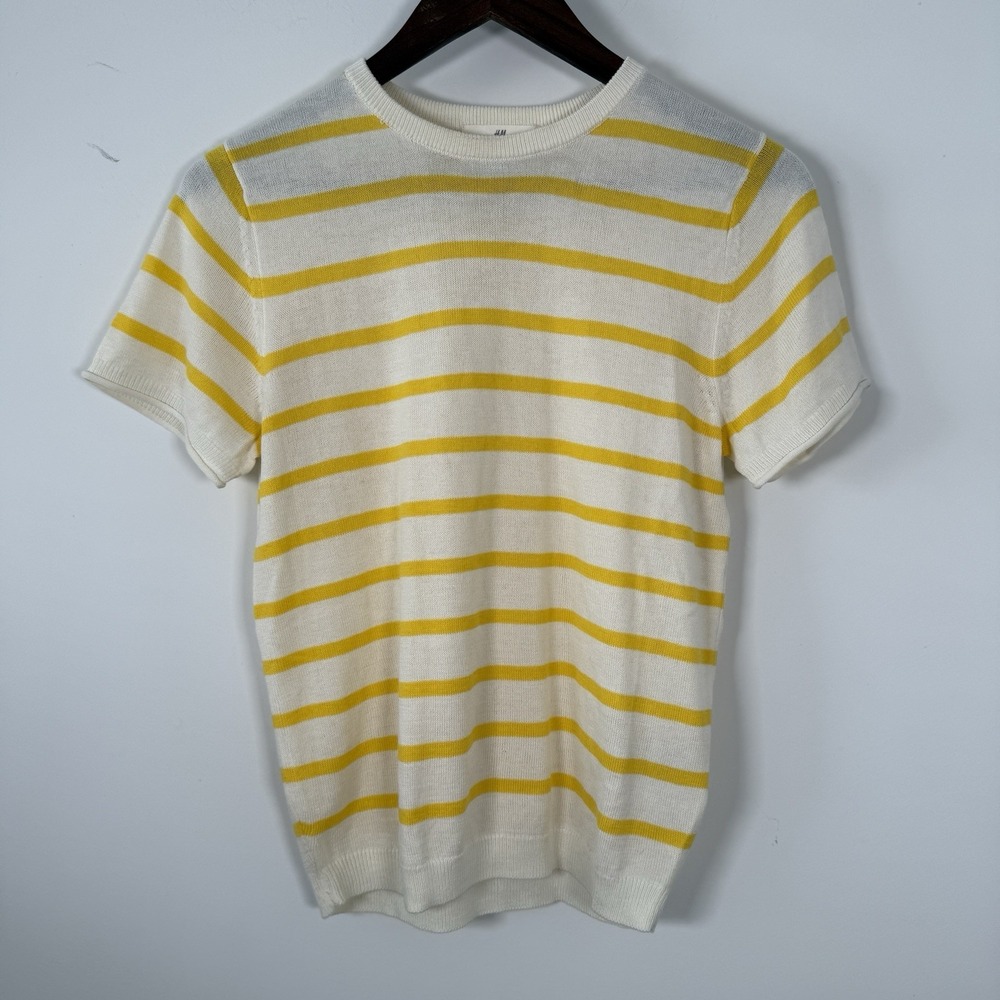 H&M Shirt Short Sleeve Women's XS Stripe Yellow Preppy Career